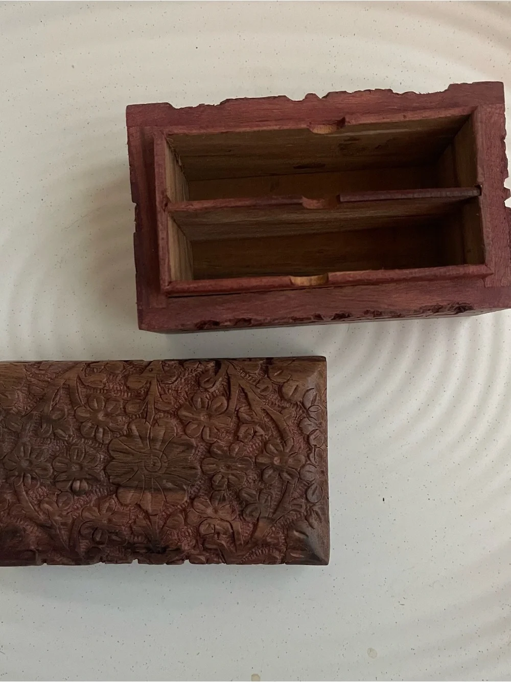 Hand-Carved Indian Wooden Floral Box - Brown